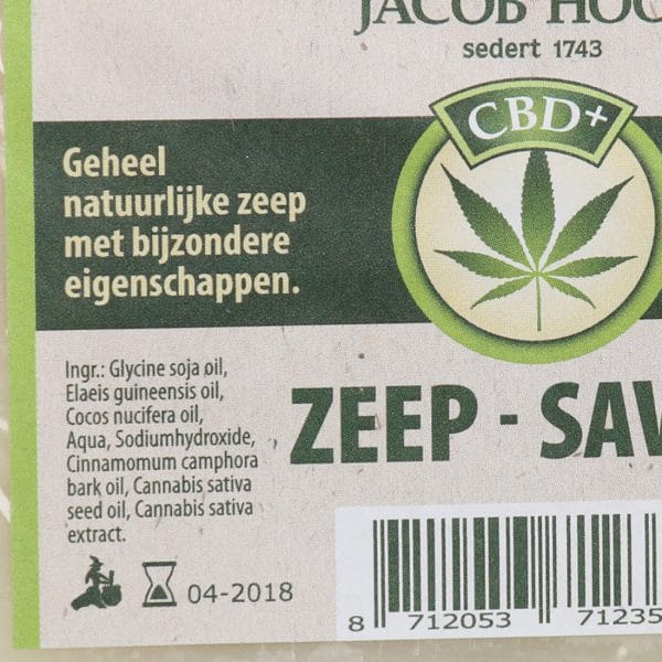 ein etikett für ein cbd-produkt mit einem cannabisblatt darauf.