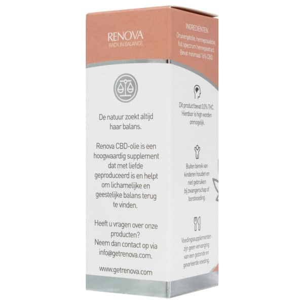 Eine Flasche Renova CBD-Öl 16 % (30 ml) Haaröl auf weißem Hintergrund.