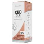 Eine Schachtel Renova CBD-Öl 16% (30 ml) auf einem Tisch.