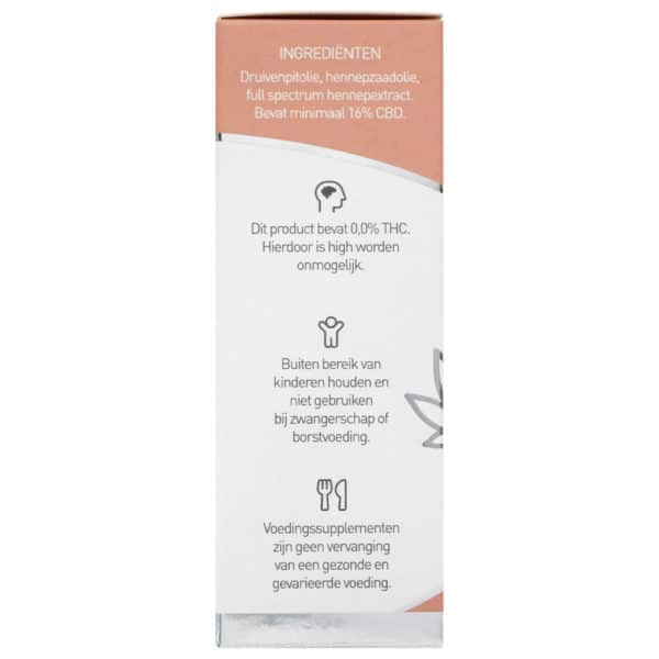 Die Verpackung von Renova CBD-Öl 16% (30 ml) ist auf weißem Hintergrund abgebildet.