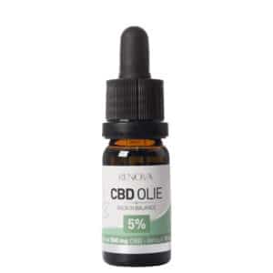 Eine Flasche Renova CBD-Öl 5 % auf weißem Grund.