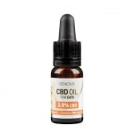 Eine Flasche Renova CBD-Öl 2,5 % für Katzen (10 ml) auf weißem Hintergrund.