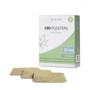 eine Schachtel Renova CBD-Pflaster (32 mg - 32 Stücke) neben zwei Packungen Renova CBD-Pflaster (32 mg - 32 Stücke).