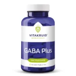 Eine blaue Flasche mit der Aufschrift „Vitakruid – GABA Plus (90 Schmelztabletten)“ mit Vitamin B1, präsentiert vor einem weißen Hintergrund.