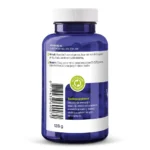 Blaue Plastikflasche Vitakruid – Fischöl Forte (90 Stück – 1000 mg Fischöl pro Softgel-Kapsel) mit weißem Etikett mit Gebrauchs- und Aufbewahrungshinweisen, Recyclingsymbol, Barcode und niederländischem Text. Flaschengewicht: 128g.